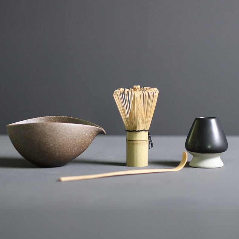 Traditional Ceramic Matcha Tea Set with Bamboo Whisk for Home Brewing