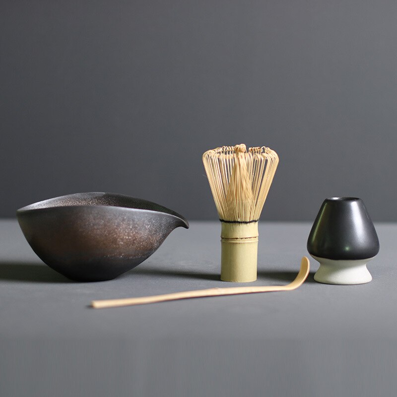 Traditional Ceramic Matcha Tea Set with Bamboo Whisk for Home Brewing