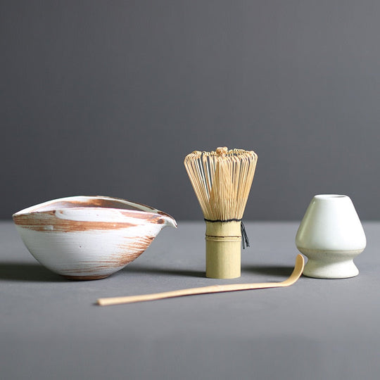 Traditional Ceramic Matcha Tea Set with Bamboo Whisk for Home Brewing