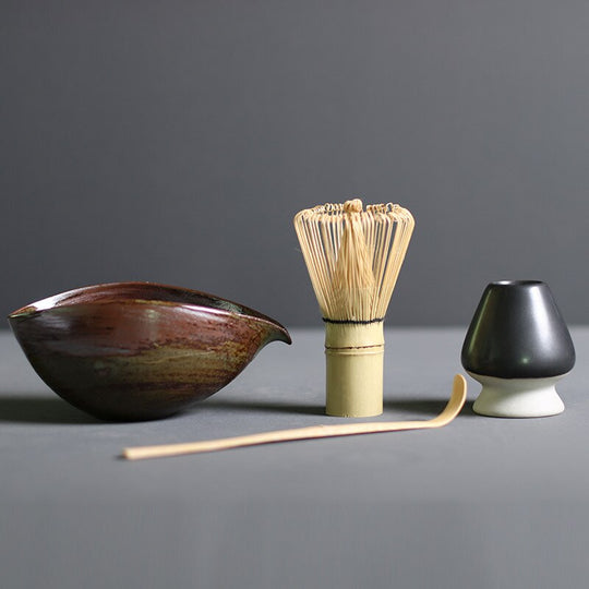 Traditional Ceramic Matcha Tea Set with Bamboo Whisk for Home Brewing