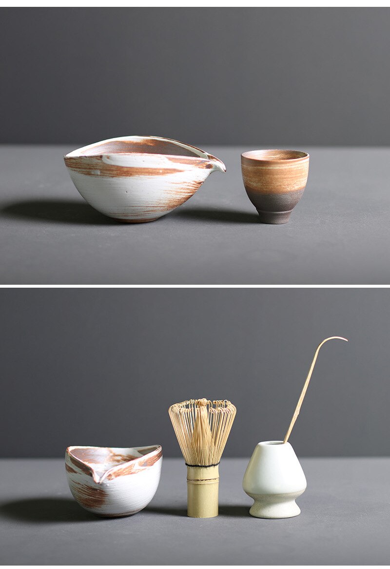 Traditional Ceramic Matcha Tea Set with Bamboo Whisk for Home Brewing