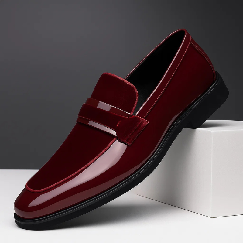 Glossy Patent and Suede Penny Loafers for Men