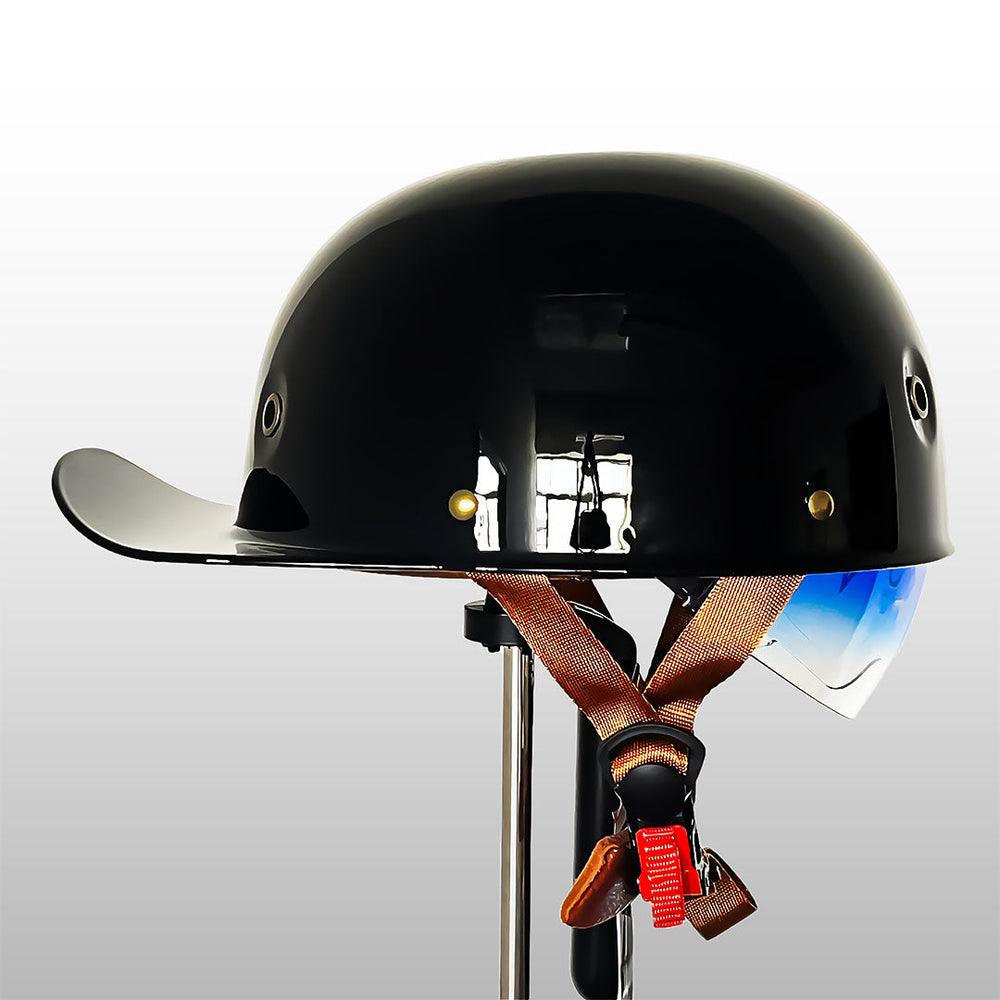 Glossy black baseball cap motorcycle helmet