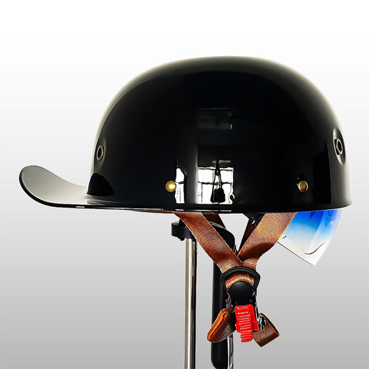 Glossy black baseball cap motorcycle helmet