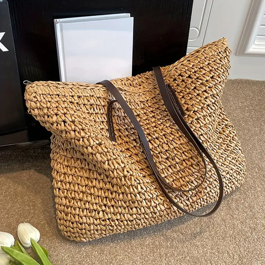 Oversized Woven Straw Tote Bag for Beach and Summer Days