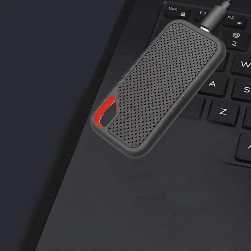 Portable SSD connected to a laptop