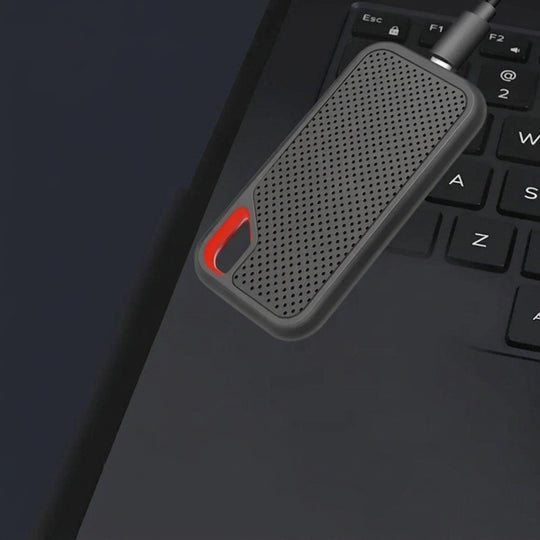 Portable SSD connected to a laptop