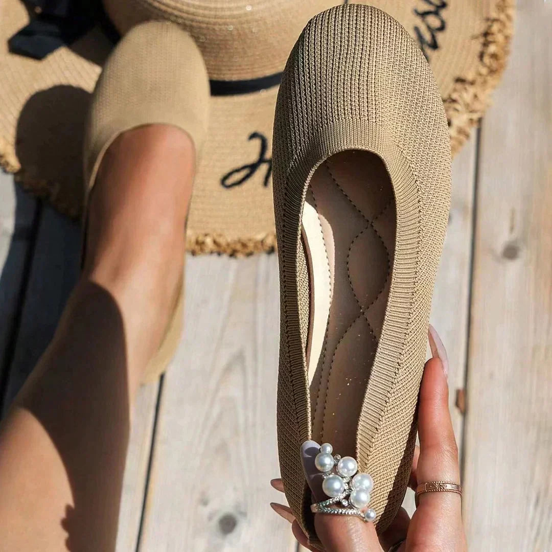 Soft Knit Round-Toe Ballet Flats for Women with Cushioned Sole