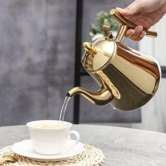 Polished Stainless Steel Teapot with Removable Infuser for Loose-Leaf Tea
