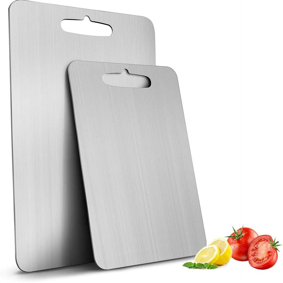 Brushed Stainless Steel Cutting Board with Handle for Kitchen Prep
