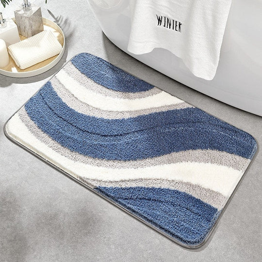 Plush Wave-Texture Non-Slip Bath Mat for Bathroom Comfort