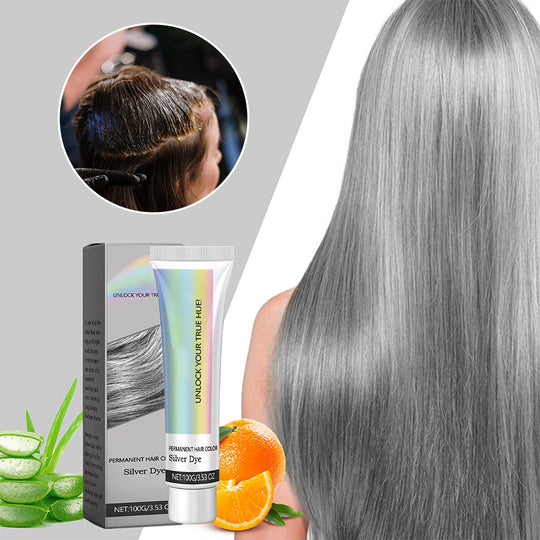 Permanent Silver Gray Hair Dye Cream with Plant Extracts and Nourishing Care for Cool Toned Color