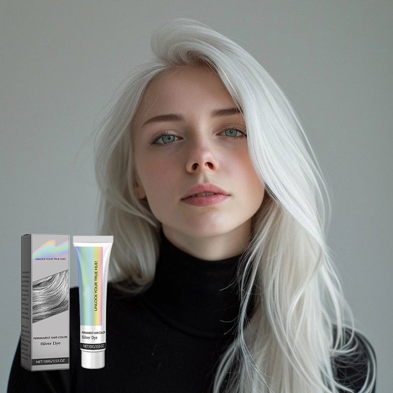 Permanent Silver Gray Hair Dye Cream with Plant Extracts and Nourishing Care for Cool Toned Color