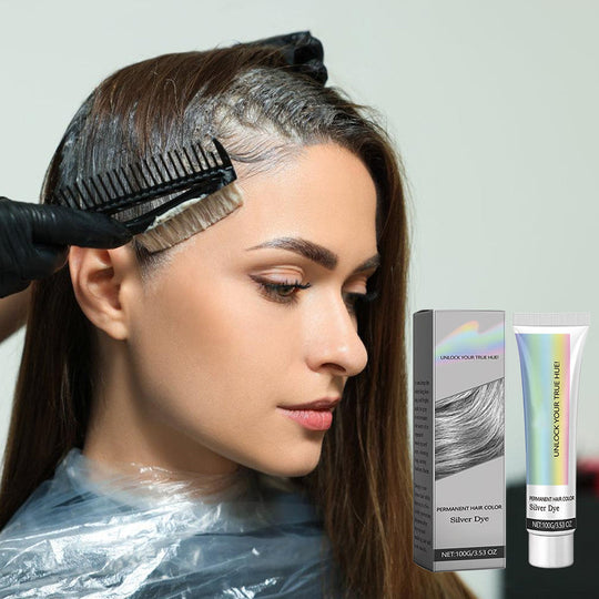 Permanent Silver Gray Hair Dye Cream with Plant Extracts and Nourishing Care for Cool Toned Color