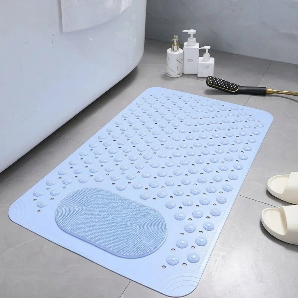 Non-Slip Textured Bath Mat with Built-In Foot Scrubber for Shower and Bathroom Safety