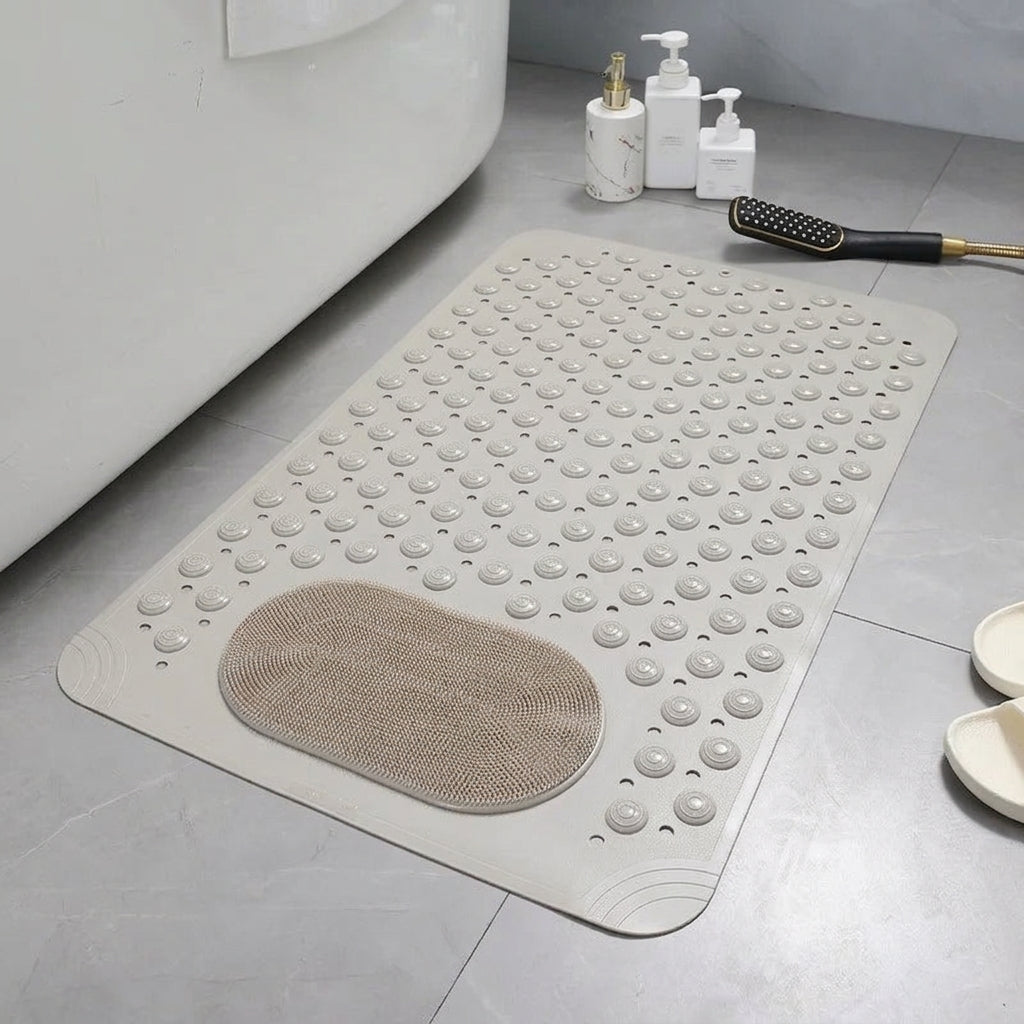 Non-Slip Textured Bath Mat with Built-In Foot Scrubber for Shower and Bathroom Safety