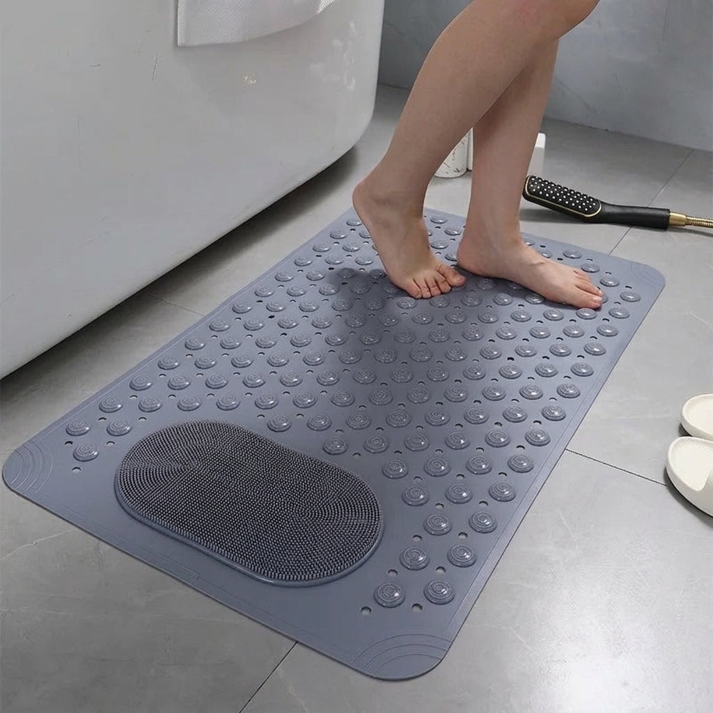 Non-Slip Textured Bath Mat with Built-In Foot Scrubber for Shower and Bathroom Safety