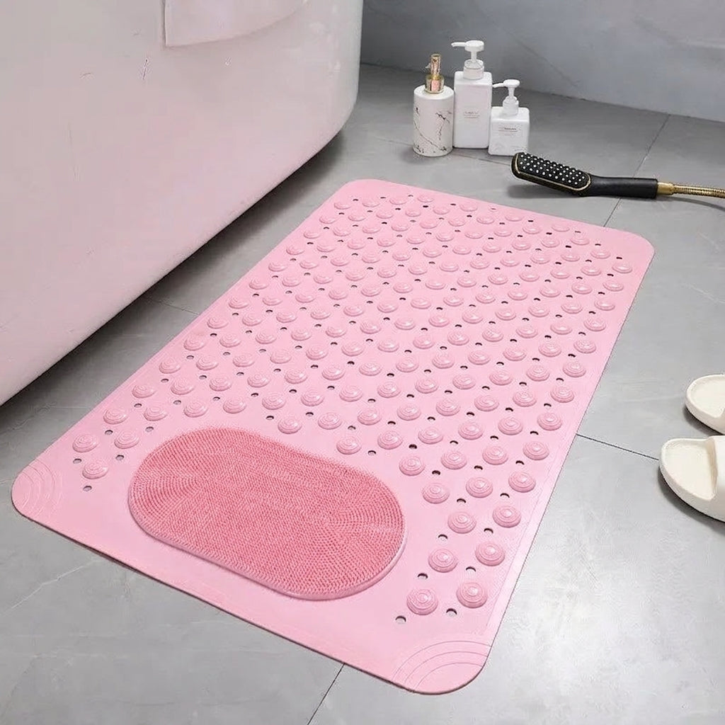 Non-Slip Textured Bath Mat with Built-In Foot Scrubber for Shower and Bathroom Safety