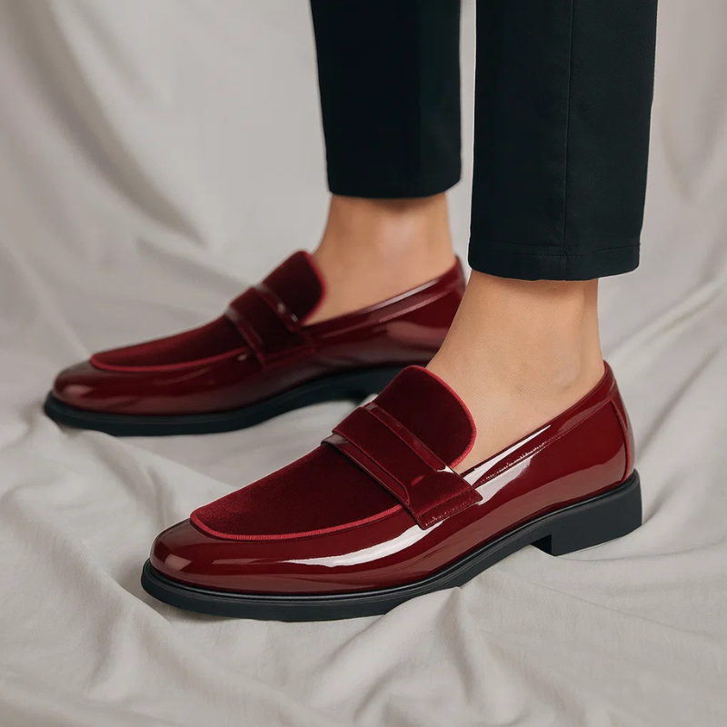 Glossy Patent and Suede Penny Loafers for Men