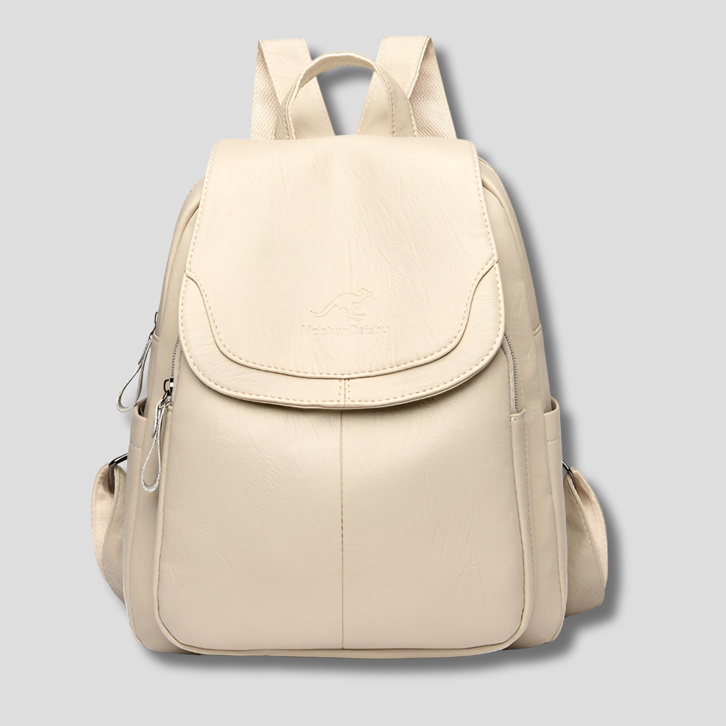 Beige anti-theft leather backpack