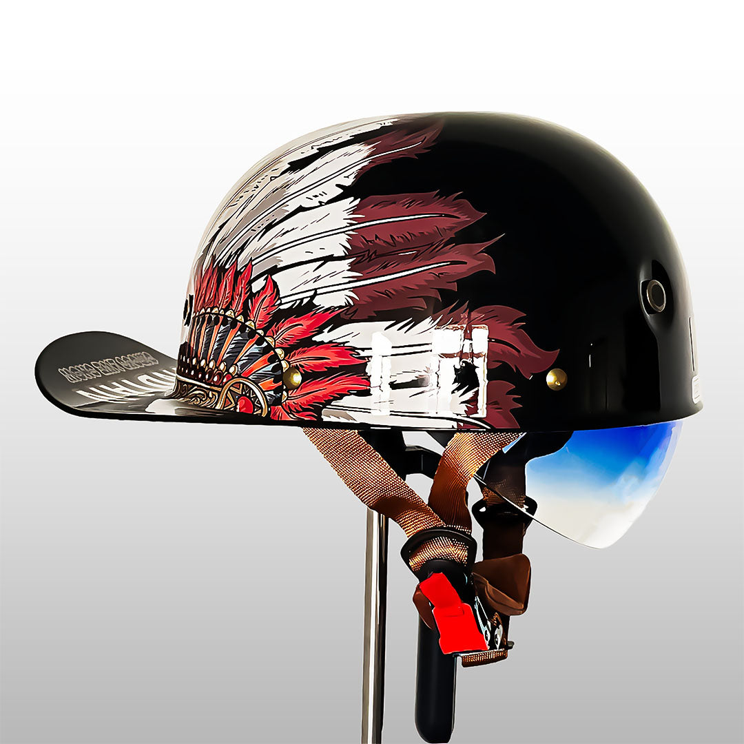 Black feather graphic baseball cap motorcycle helmet