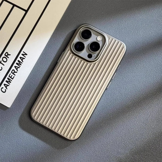 Minimalist Metallic Ribbed Phone Case for Everyday iPhone Protection