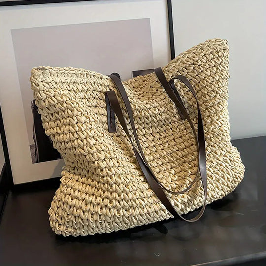 Oversized Woven Straw Tote Bag for Beach and Summer Days
