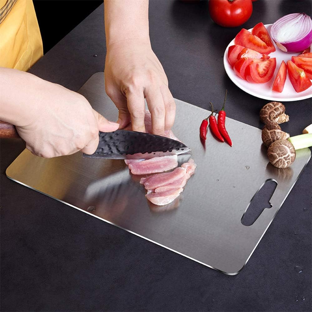 Brushed Stainless Steel Cutting Board with Handle for Kitchen Prep
