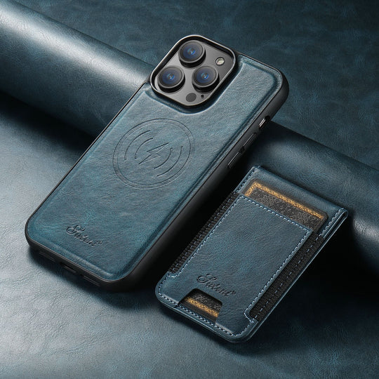 Blue leather iPhone case with card holder