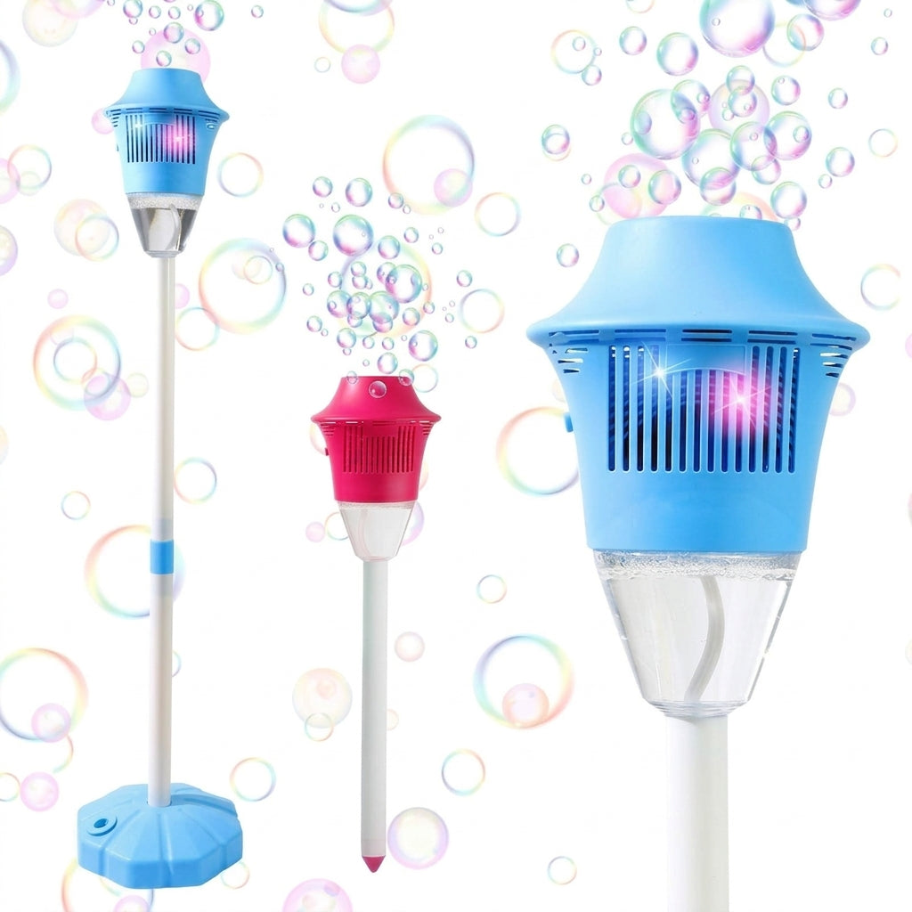 Blue and pink automatic bubble maker machines with bubbles