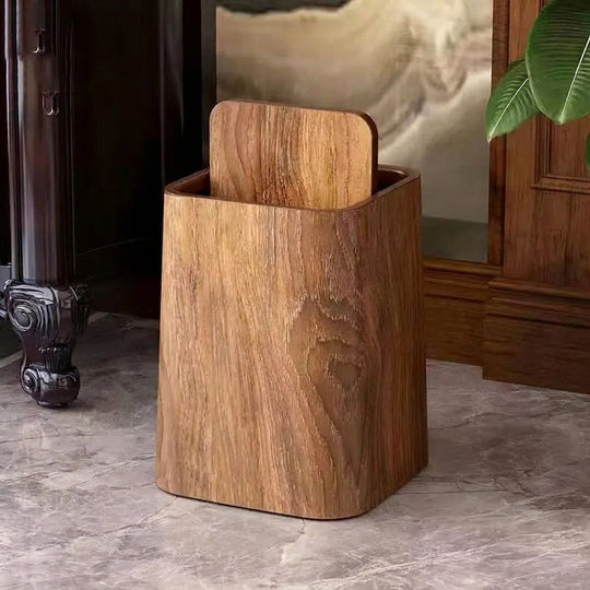 Modern Marble Look Slim Trash Can with Swing Lid for Bathroom and Office