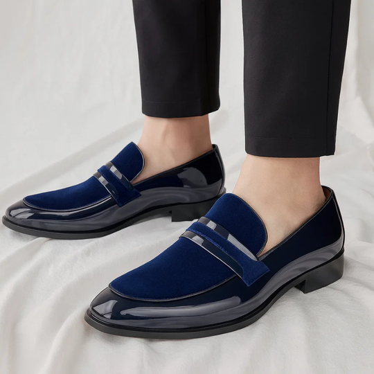 Glossy Patent and Suede Penny Loafers for Men