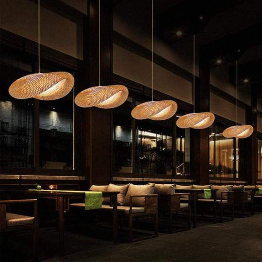Woven Bamboo Globe Pendant Lamp for Dining Room and Kitchen