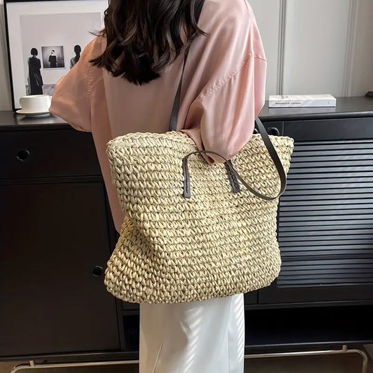 Oversized Woven Straw Tote Bag for Beach and Summer Days