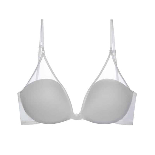 Seamless Backless Bra with Transparent Tulle and Adjustable Push Up Support for Low Cut Dresses