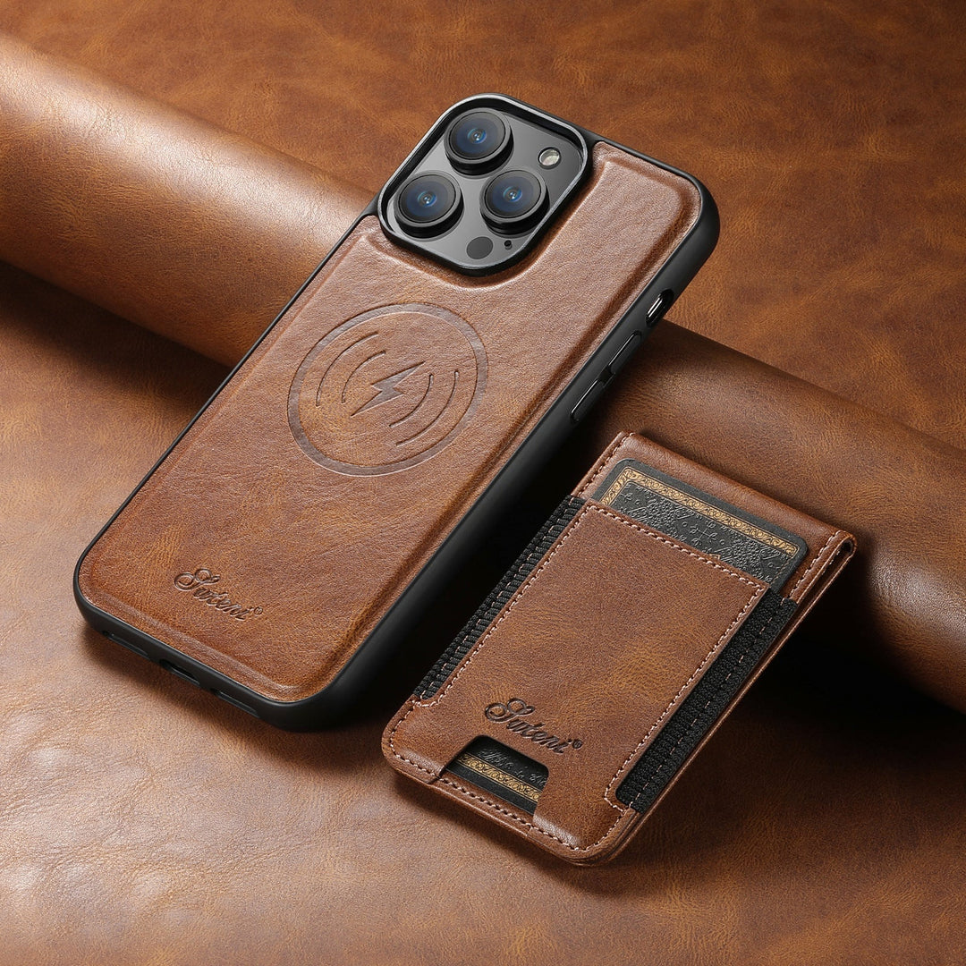 Brown leather iPhone case with card holder