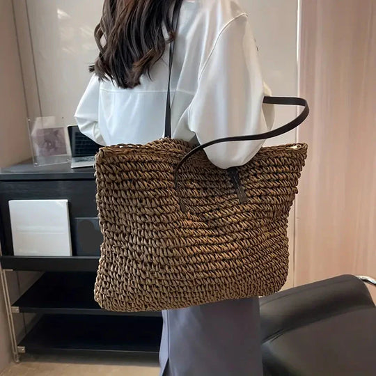 Oversized Woven Straw Tote Bag for Beach and Summer Days