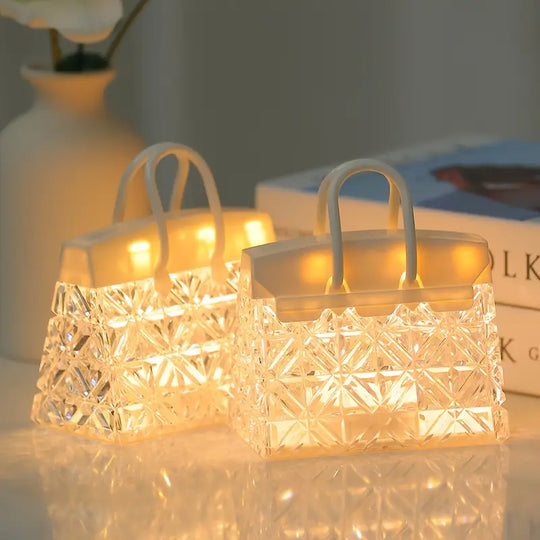 Decorative Handbag-Shaped Glass LED Table Lamp for Cozy Bedroom Ambient Lighting