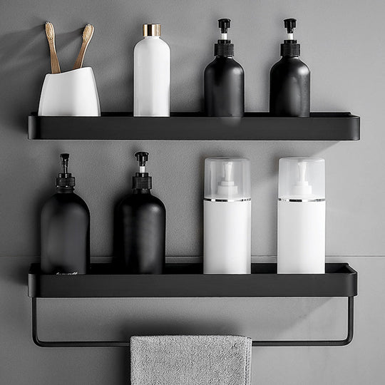 Sleek Matte Black Wall-Mounted Bathroom Shelf for Bath and Shower Storage