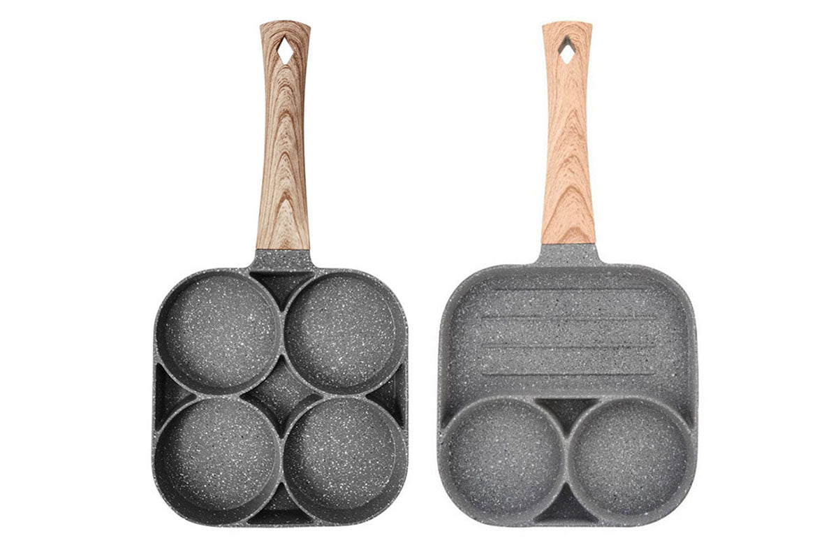 Eggs frying in nonstick omelet pan