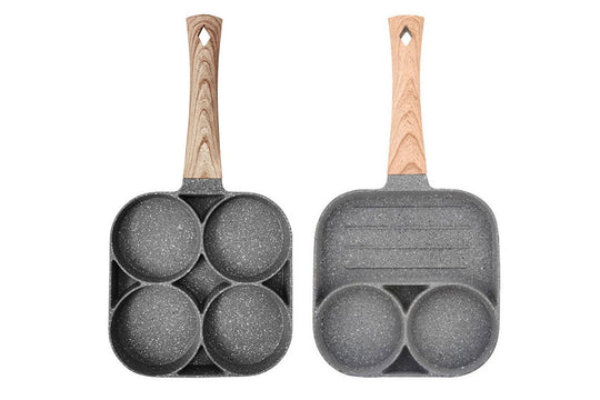 Eggs frying in nonstick omelet pan
