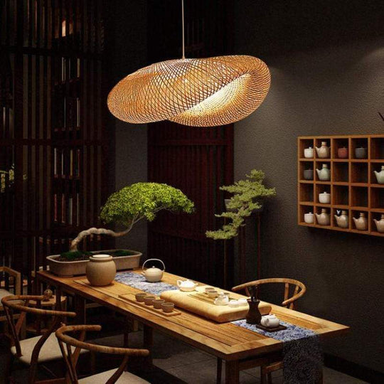 Woven Bamboo Globe Pendant Lamp for Dining Room and Kitchen
