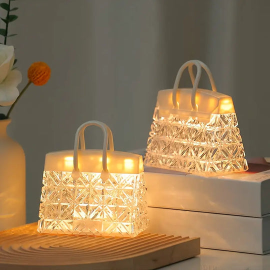 Decorative Handbag-Shaped Glass LED Table Lamp for Cozy Bedroom Ambient Lighting