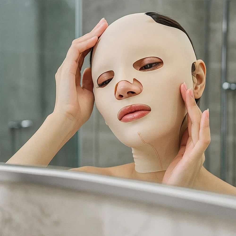 Woman wearing compression face mask