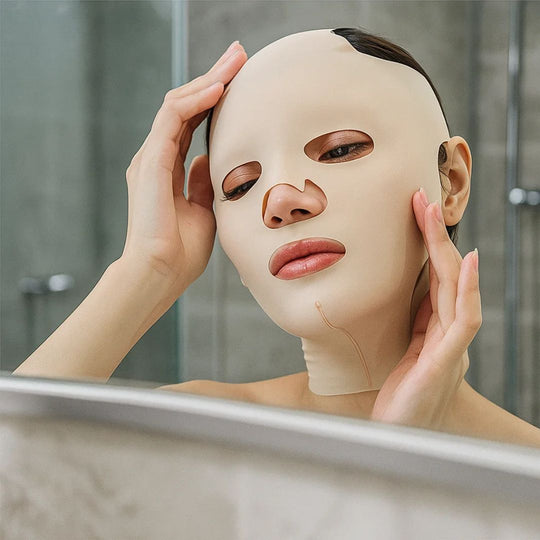 Woman wearing compression face mask