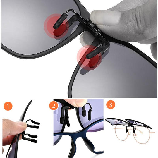 Clip-on sunglasses worn