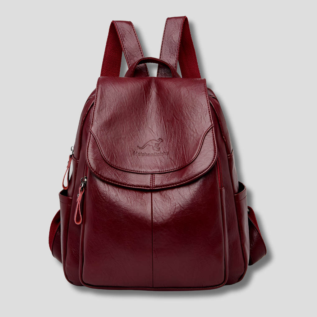 Wine Red anti-theft leather backpack