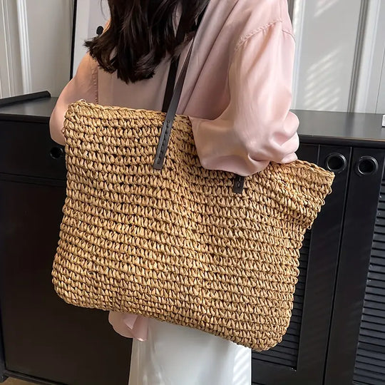 Oversized Woven Straw Tote Bag for Beach and Summer Days