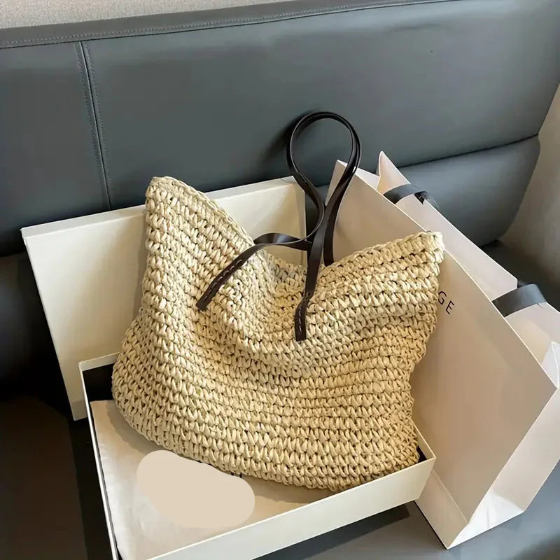 Oversized Woven Straw Tote Bag for Beach and Summer Days