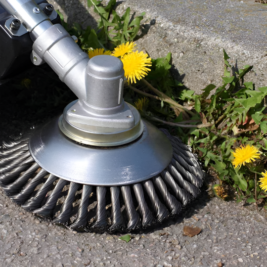 Heavy-Duty Carbon Steel Weed Brush Trimmer Head for Garden and Driveway Cleaning